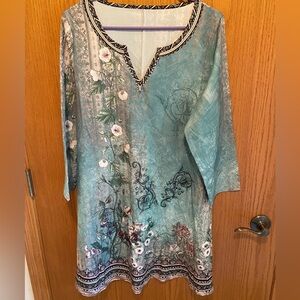 Floral Teal Tunic Top